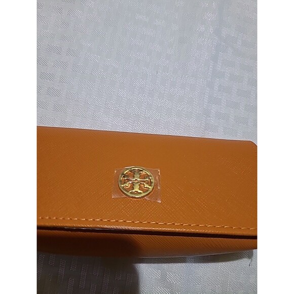 TORY BURCH NWT Saffiano Leather Orange Eyeglasses Case Gold Logo - Picture 6 of 7